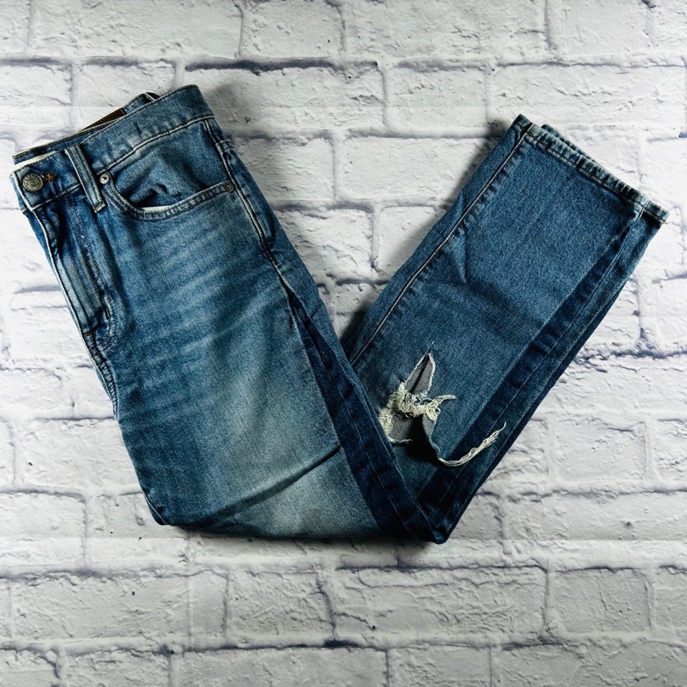 Madewell High Rise Slim Boy jean Blue Distressed Jeans 26 High Waist Relaxed